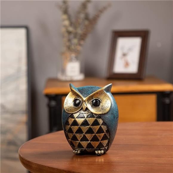 Owl Statue Home Decor,Owl Figurines for Bookshelf Bedroom Living Room Office - Picture 4 of 7